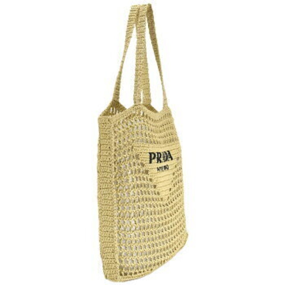 Prada Crochet Tote Bag Basket Handbag Natural Raffia Triangle Logo - Picture 4 of 8